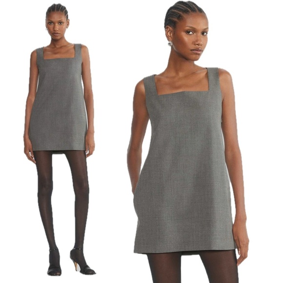 Aritzia Babaton Gray Grey Clay Prestige Sleeveless Square Neck Mini Pocket Dress - Picture 1 of 11